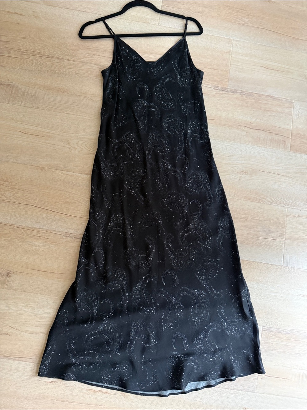 AllSaints Black Sparkle Midi Slip Dress, Size 4